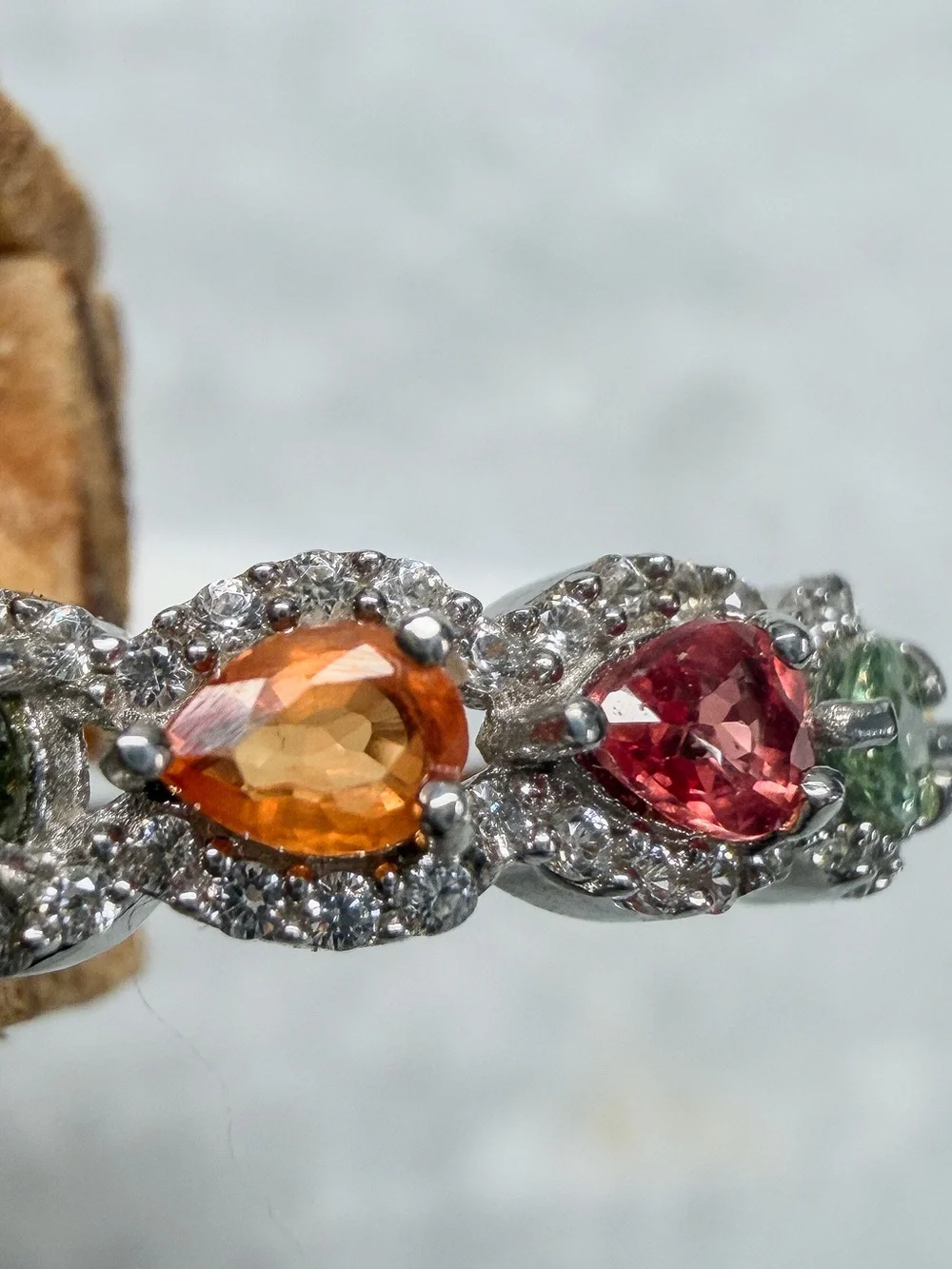 Premium Multi Sapphire & White Zircon Sterling Silver Band Ring Sz 6
